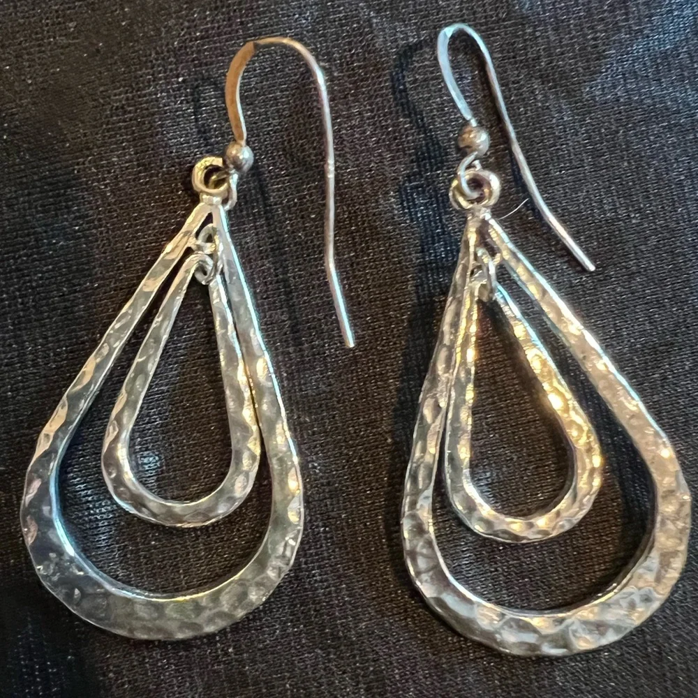Sterling Wire Hammered Hoop Earrings - Picture 2 of 5